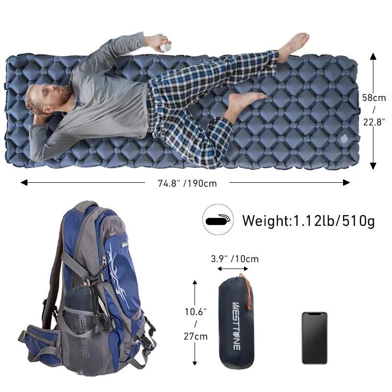 WESTTUNE – matelas de couchage gonflable ultraléger, coussin d'air Portable pour l'extérieur, tapis