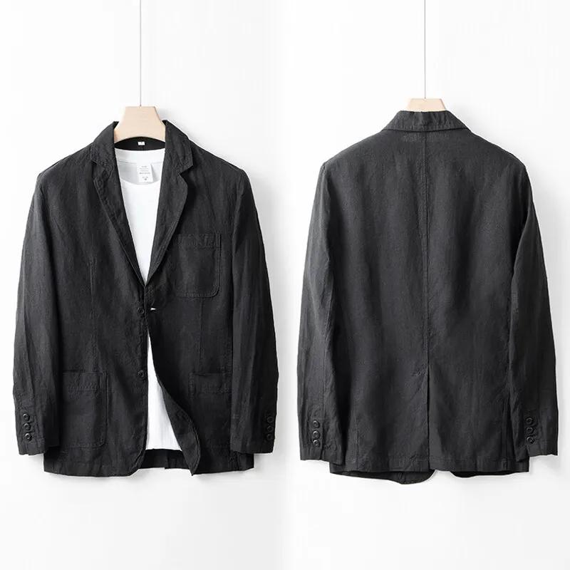 Veste de costume 100% lin pour hommes, haut d'été léger et respirant, couleur pure, léger, de luxe,