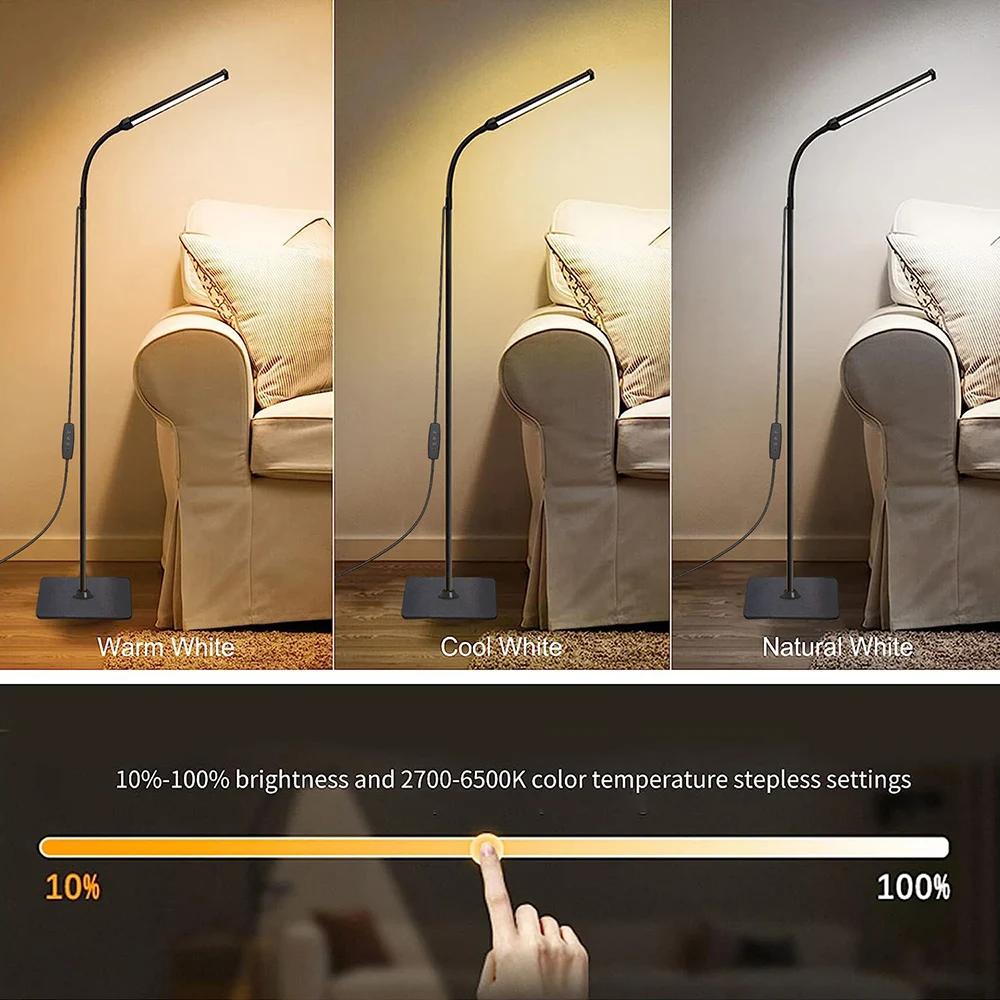 Lampadaire LED pour salon, support à col de cygne réglable, lumière à intensité variable, lampe de l