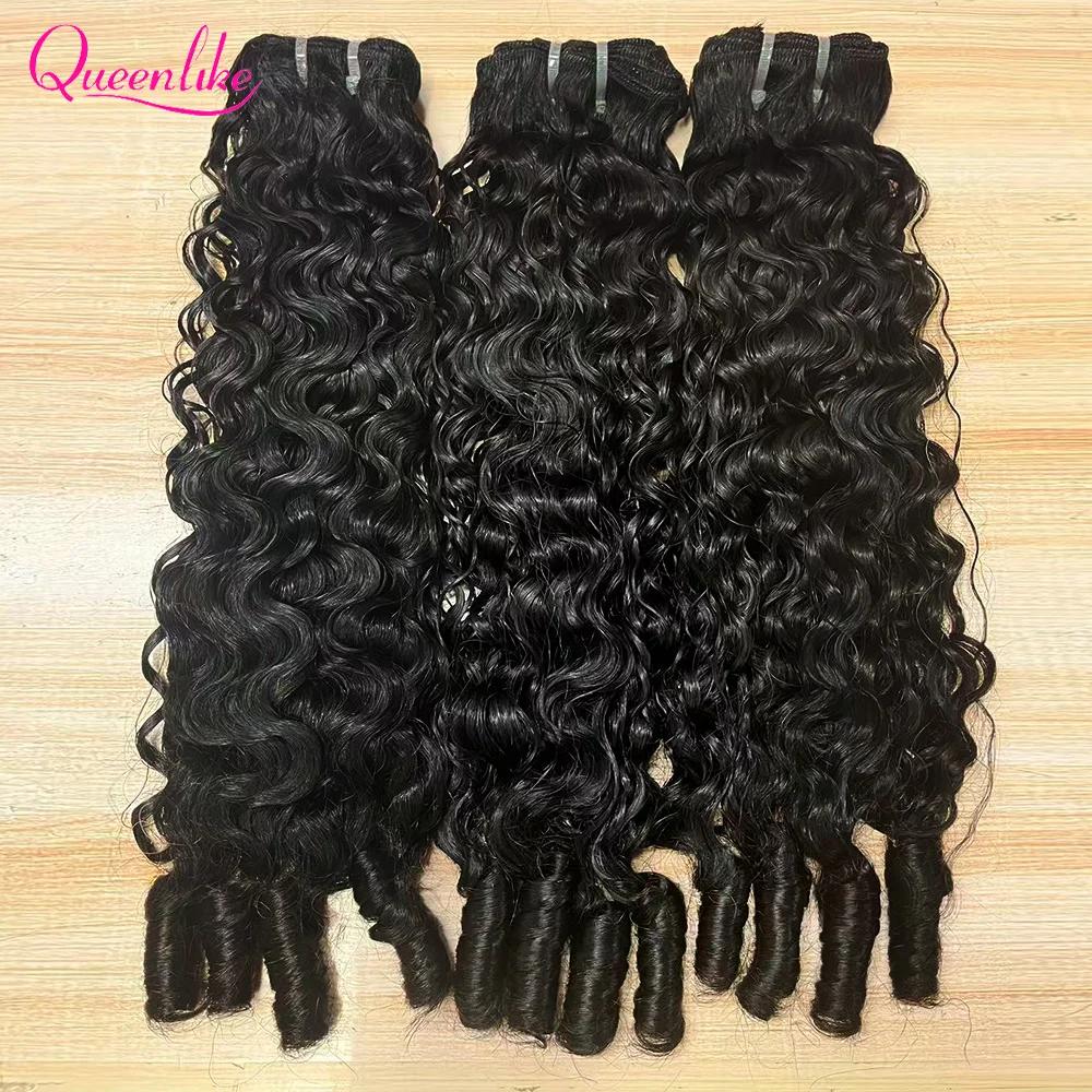 Queenlike birman bouclés cheveux humains crus paquets 15A Double dessiné 1/3/4 paquets Pixie bouclés
