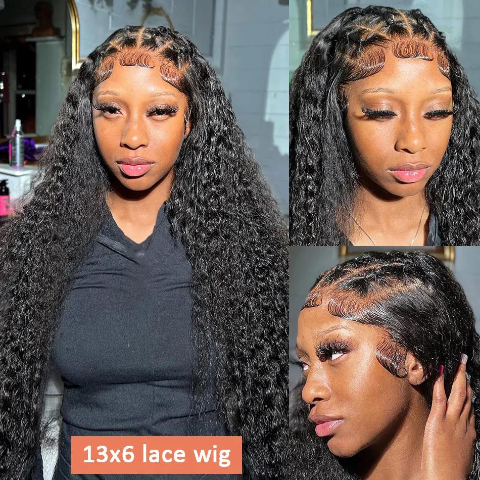 Perruques en cheveux humains bouclés de 40-42 pouces avec dentelle frontale pour femmes noires, pré-