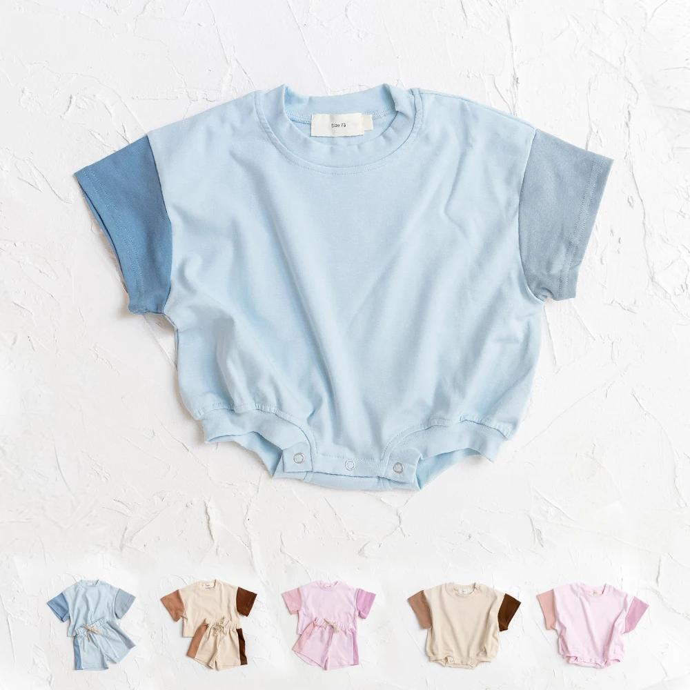 Barboteuse pour nouveau-né fille et garçon, combinaison une pièce en coton à manches courtes avec bo