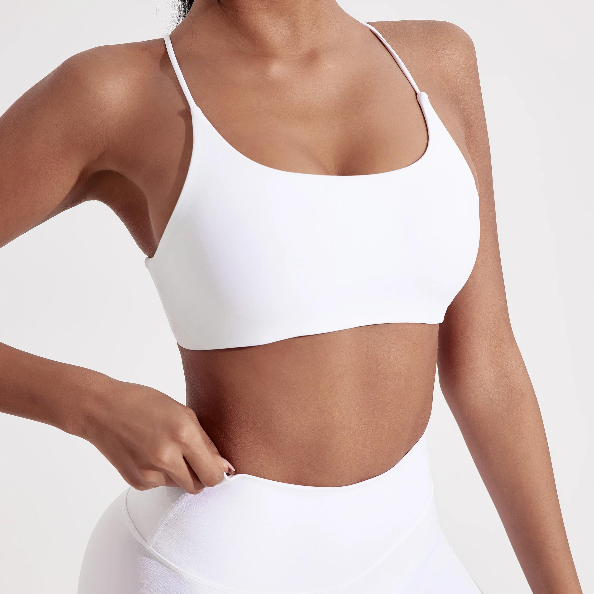 Soutien-gorge de sport pour femmes, sous-vêtements de couleur unie, dos croisé, Fitness, haut de Yog