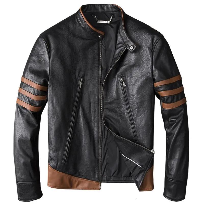 Veste de moto en cuir véritable pour hommes, manteau en peau de mouton, style court, printemps et au