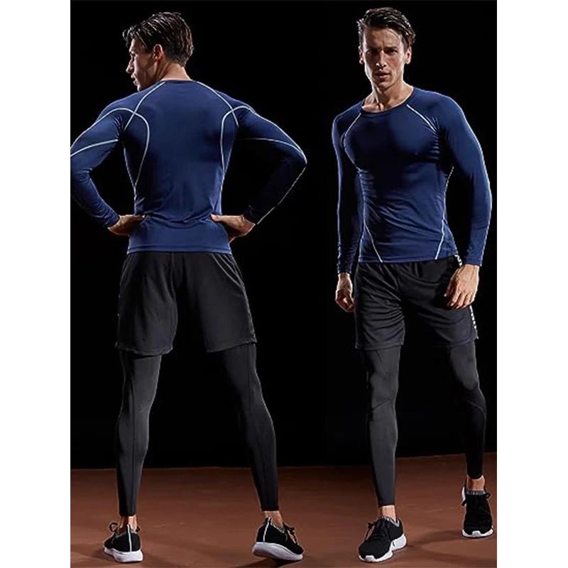 Compression à manches longues T-shirt hommes élastique entraînement T-shirt Gym Fitness collants d'e