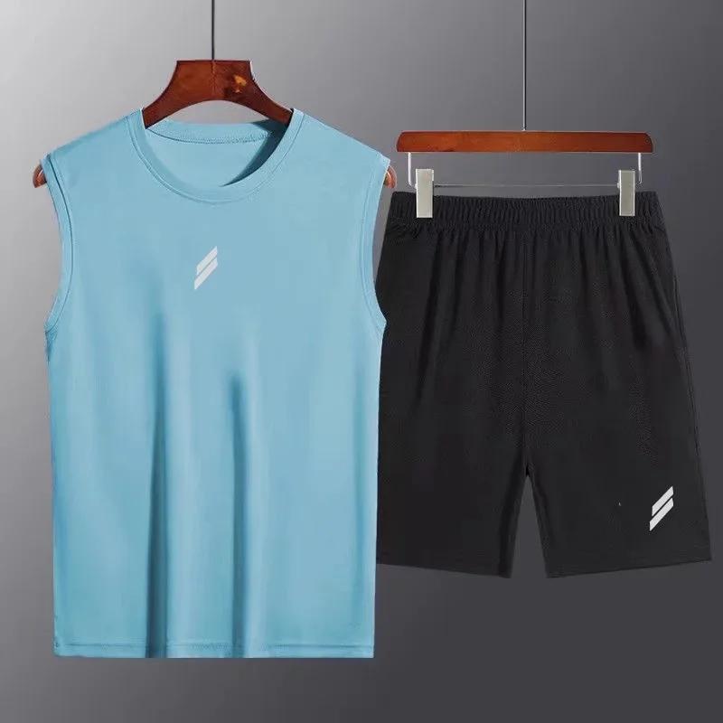 Combinaison de sport en maille pour hommes, gilet à séchage rapide + objectifs pour hommes, ensemble