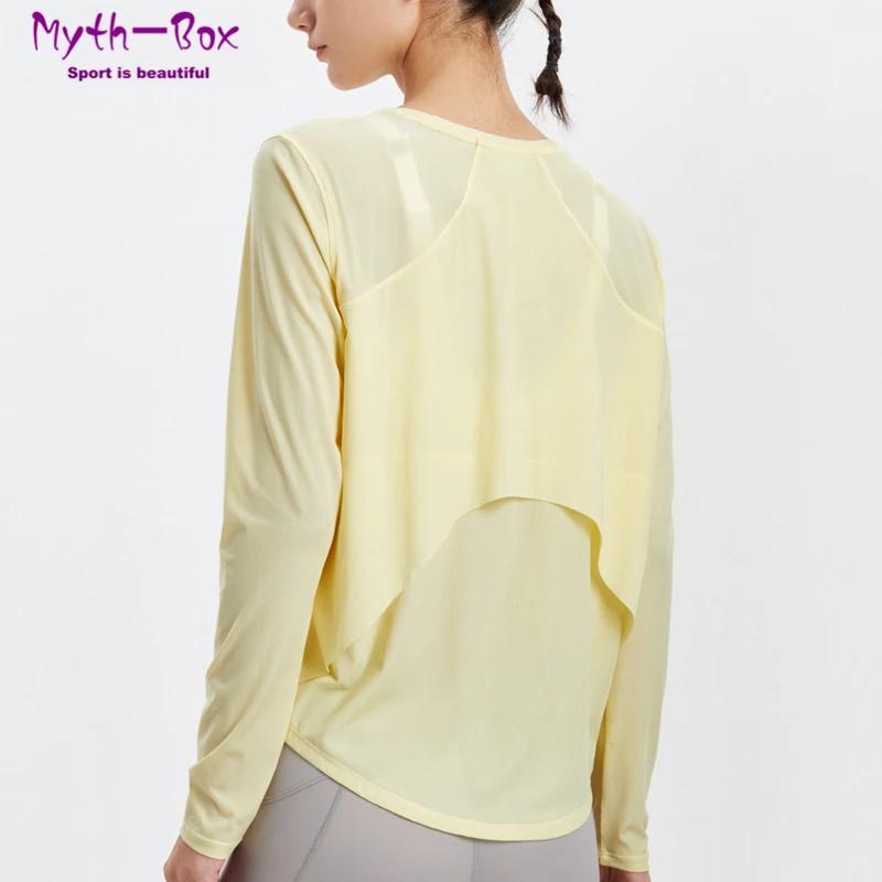 T-shirt de sport à manches longues pour femme, haut en maille respirante PVD, pour la course, le yog