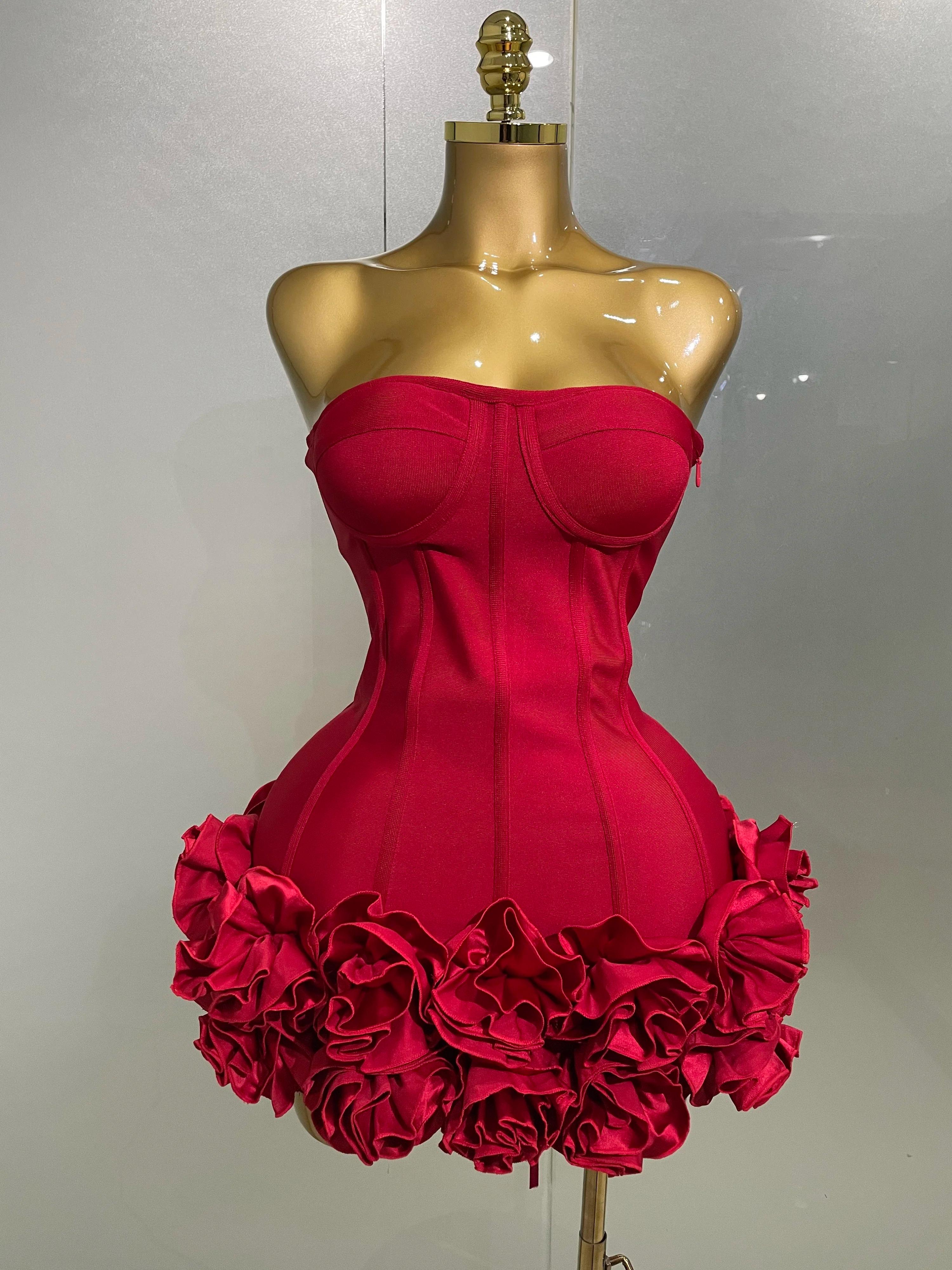 Robe de soirée à bandes pour femmes, sans bretelles, moulante, fleurs, Mini célébrité, Sexy, robes d