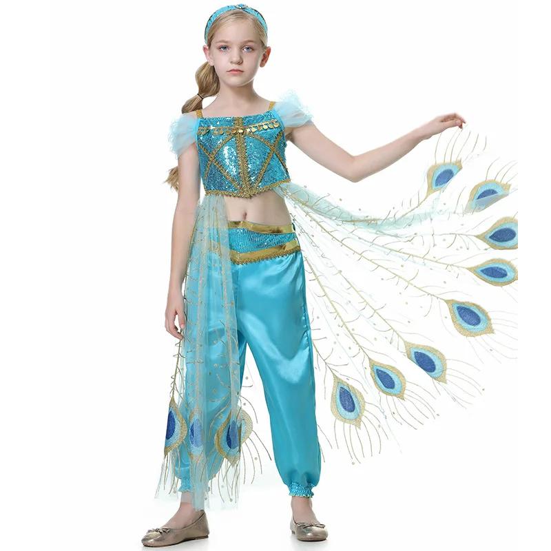 Robe de princesse Jasmine pour filles, lampe magique, Costume de fête d'anniversaire, Cosplay Aladdi