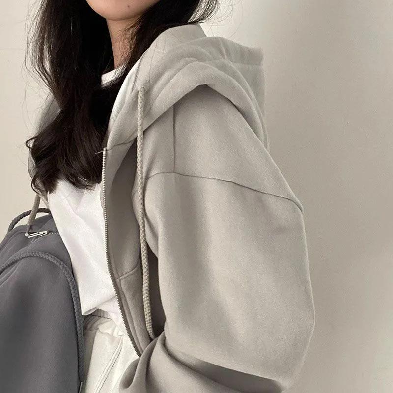 Sweat-shirt à capuche pour femme, Streetwear décontracté, fermeture éclair, vestes à manches longues