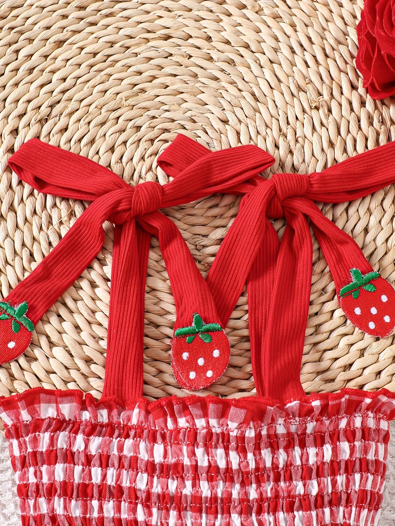 Robe barboteuse smockée à bretelles à nouer pour bébé fille – Corsage froncé extensible et jupe supe