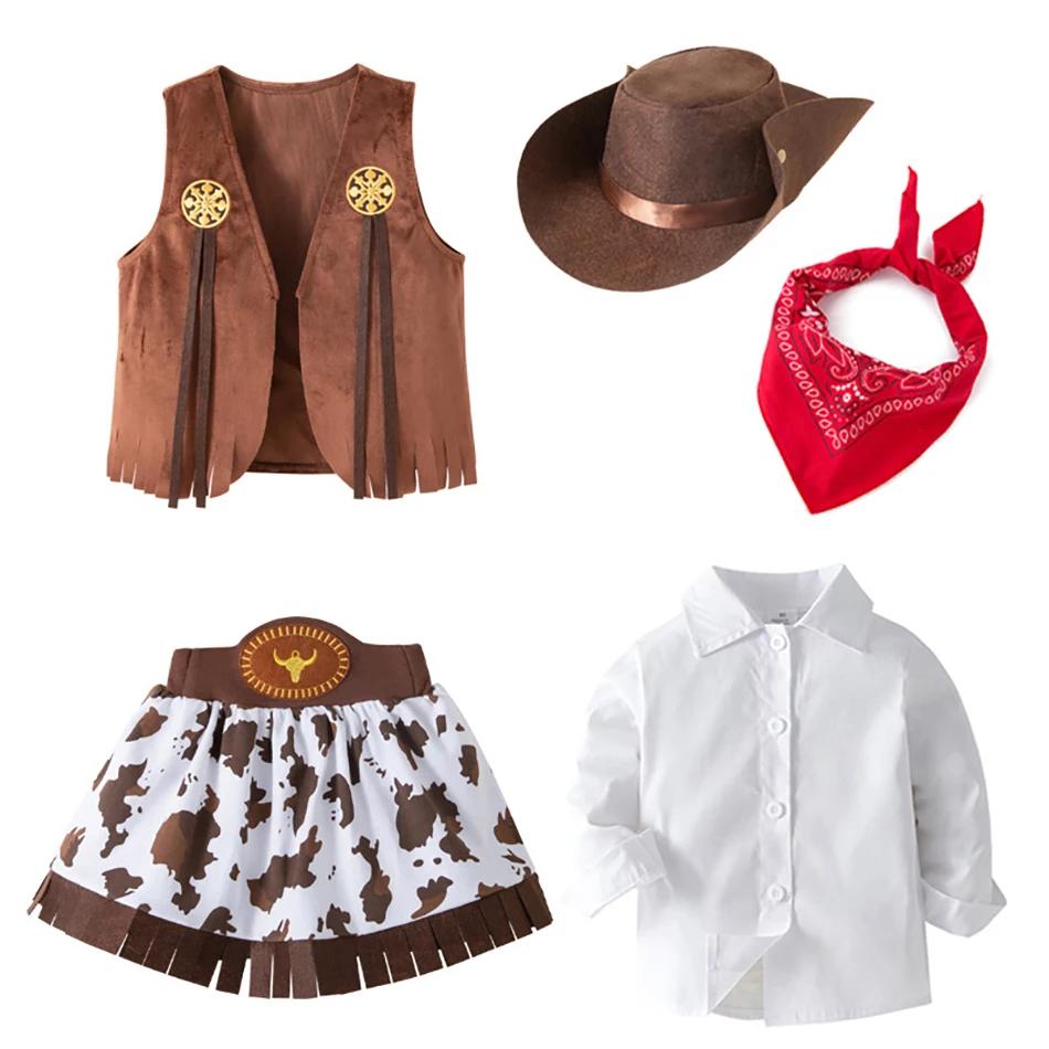4/5 pièces ensemble filles Cowboy jeu de rôle jupe vêtements gilet ensemble jupe ensembles enfants p