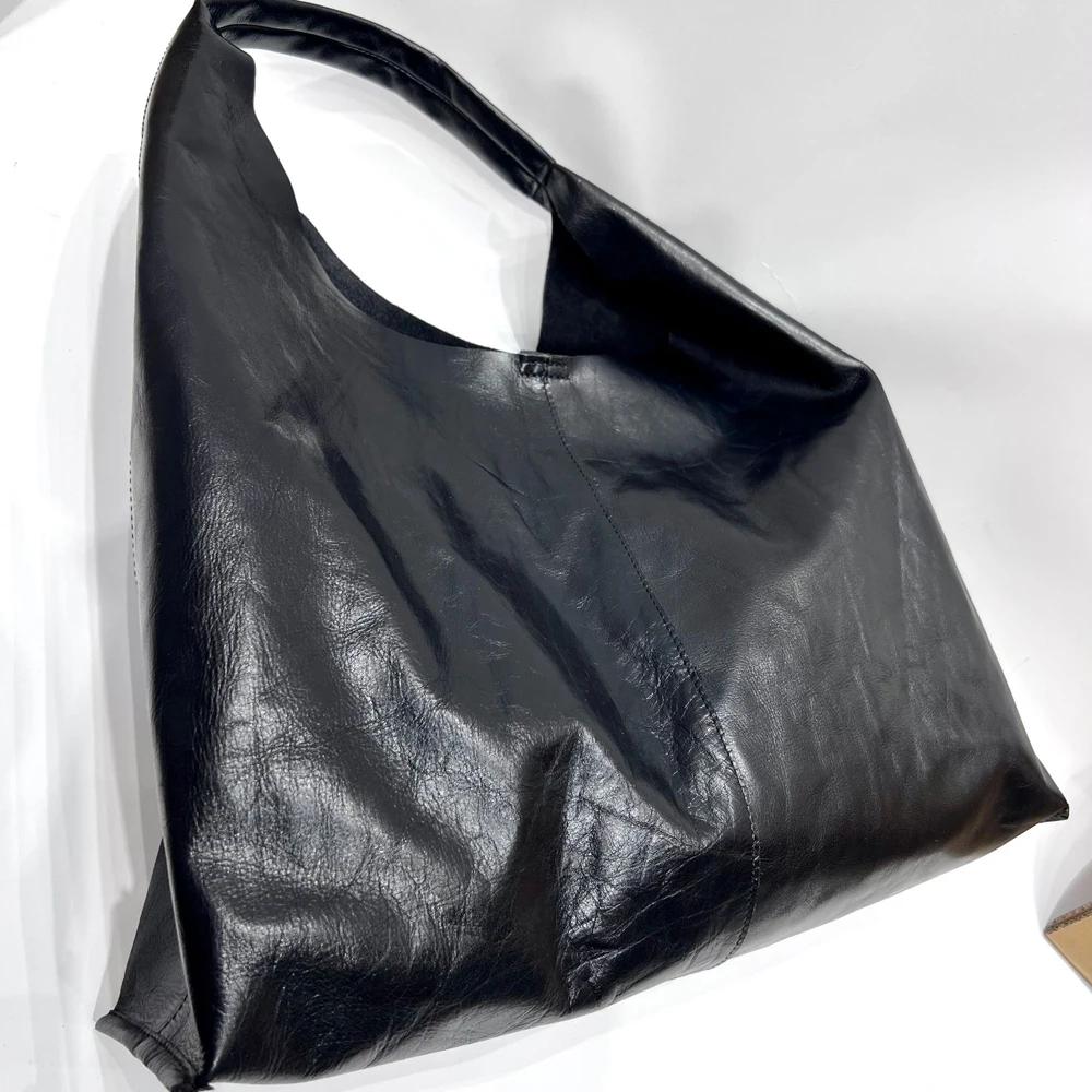 Sacs à bandoulière surdimensionnés en cuir de vache pour femme, sac en V décontracté en cuir véritab