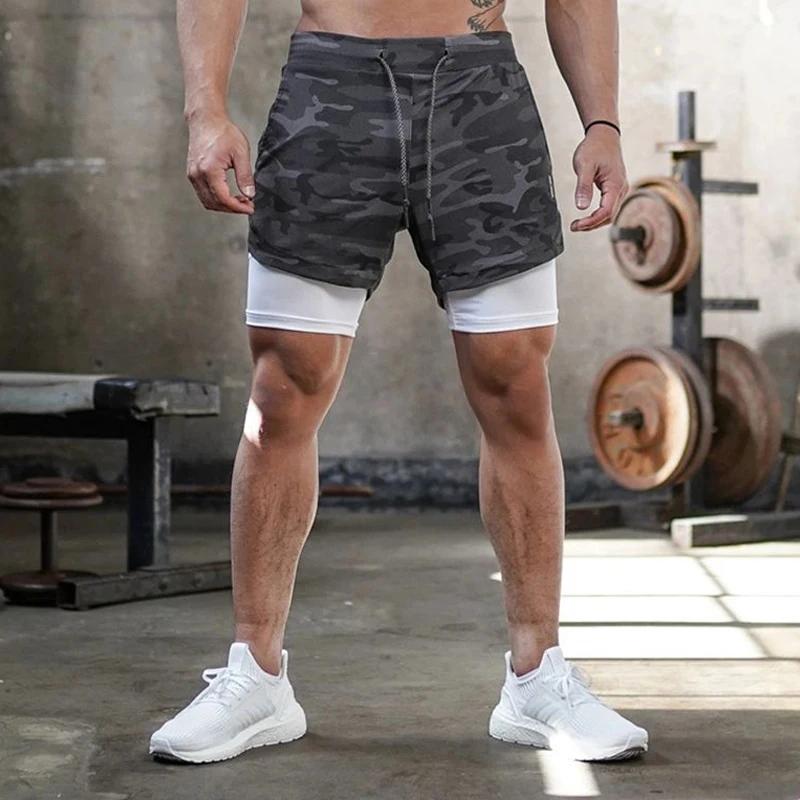 Short camouflage course homme 2 en 1 séchage rapide pour entraînement fitness jogging été