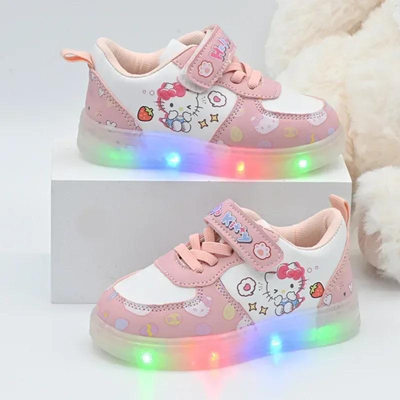 Chaussures décontractées d'été 2026 pour enfants, filles, à LED, motif dessin animé, en cuir PU, mod