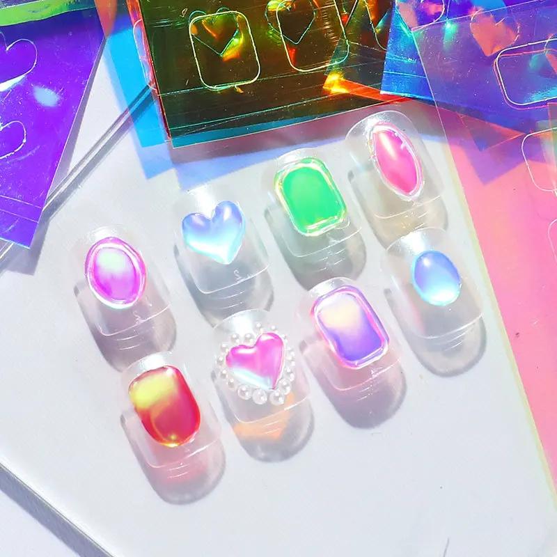Autocollants en feuille de verre Aurora pour ongles, papier de verre cassé, décalcomanies de film ir