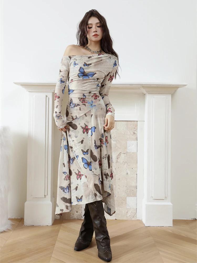 Contest ERART-Robe mi-longue en maille avec lettre papillon pour femme, imprimé Off The Initiated, m