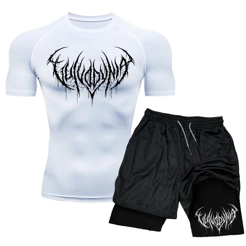 Ensemble t-shirt et short de compression pour homme, maillot moulant à séchage rapide, survêtement d