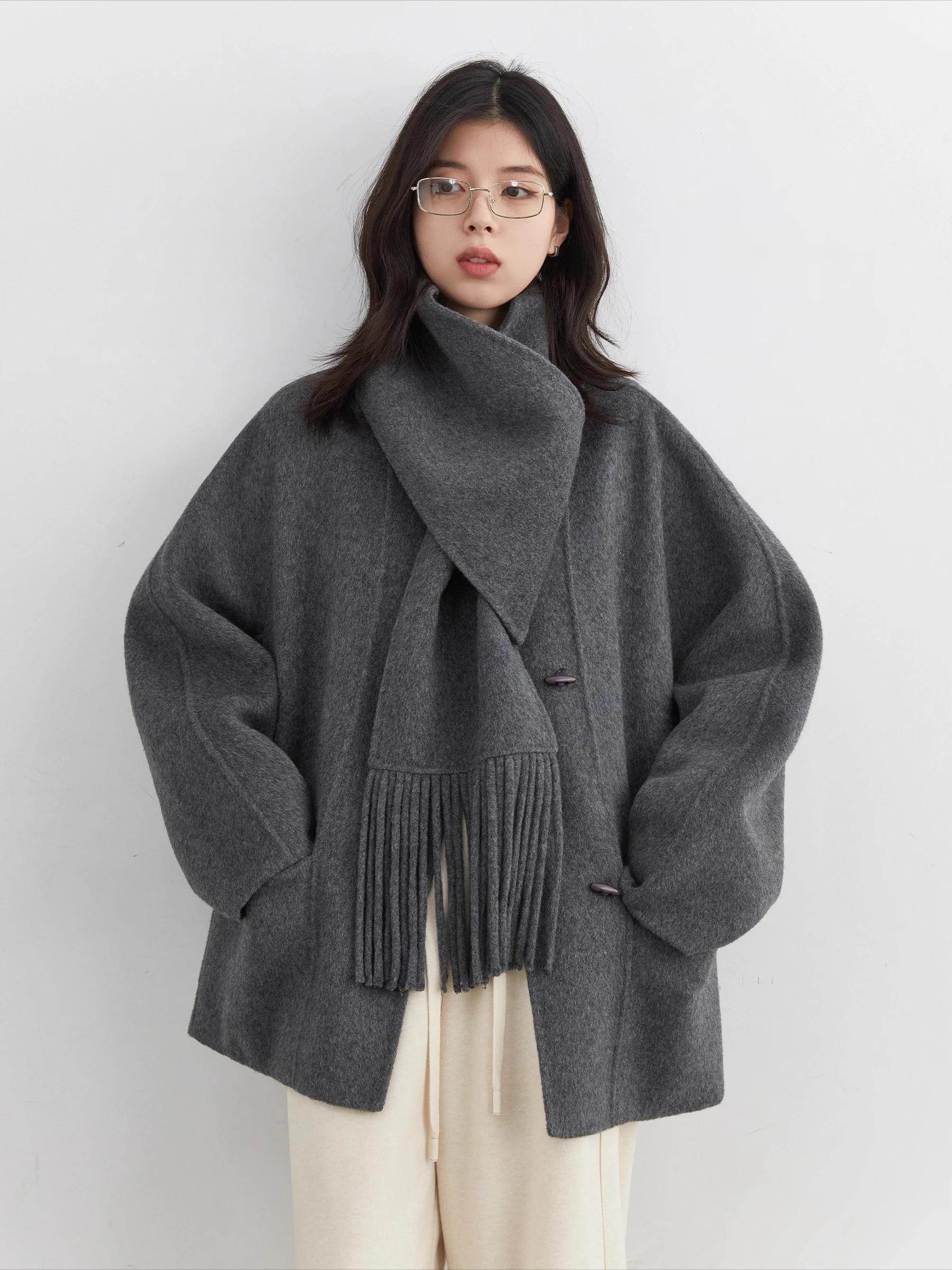 CHIC VEN femmes manteau en laine solide ample simple boutonnage pardessus Double face bureau dames m