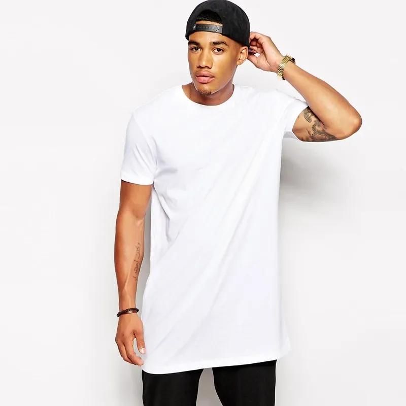 T-shirt long blanc en coton pour homme, style hip-hop, collection 2026 – Coupe extra longue pour hom
