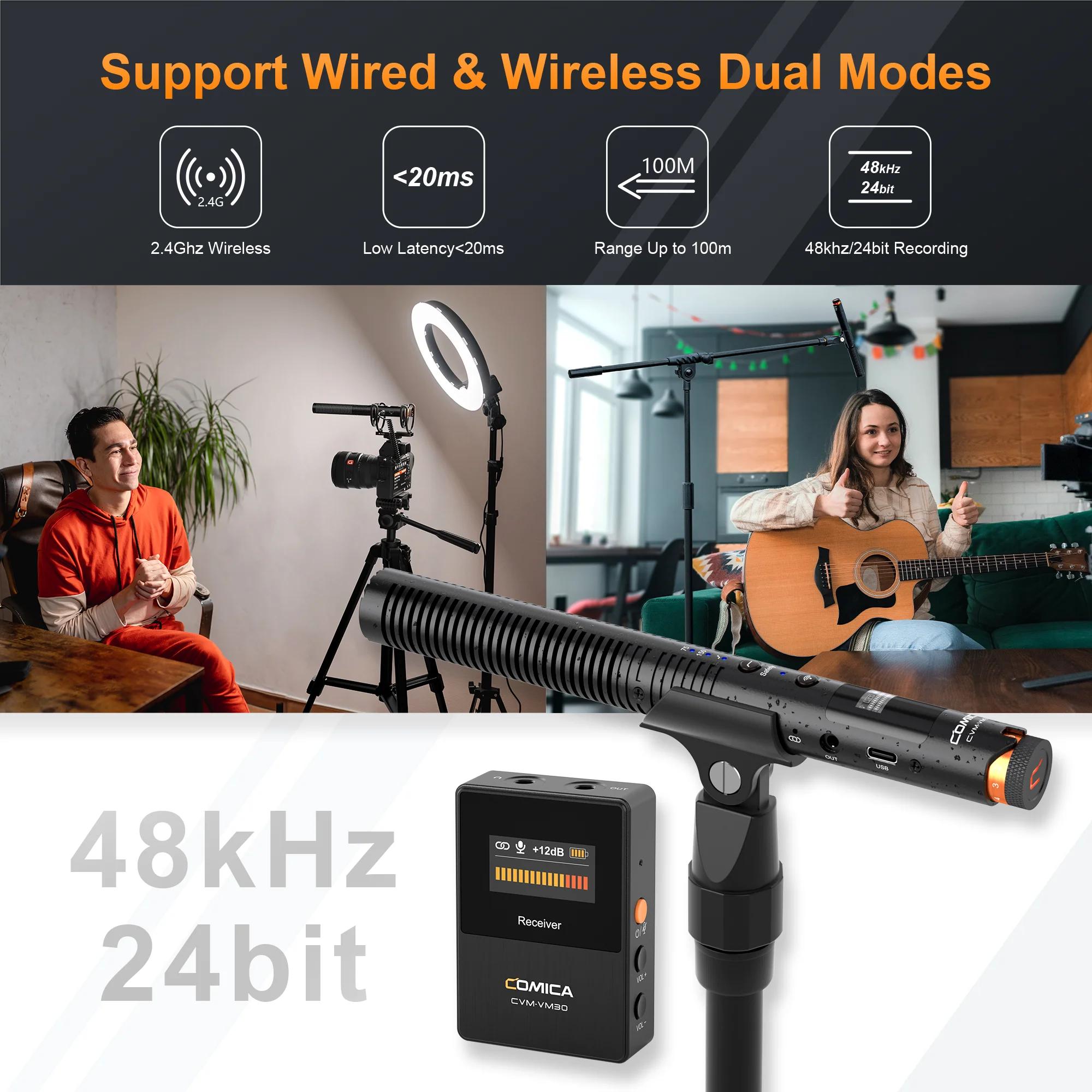 Microphone sans fil COMICA VM30 2.4G super cardioïde à condensateur avec contrôle de gain pour appar