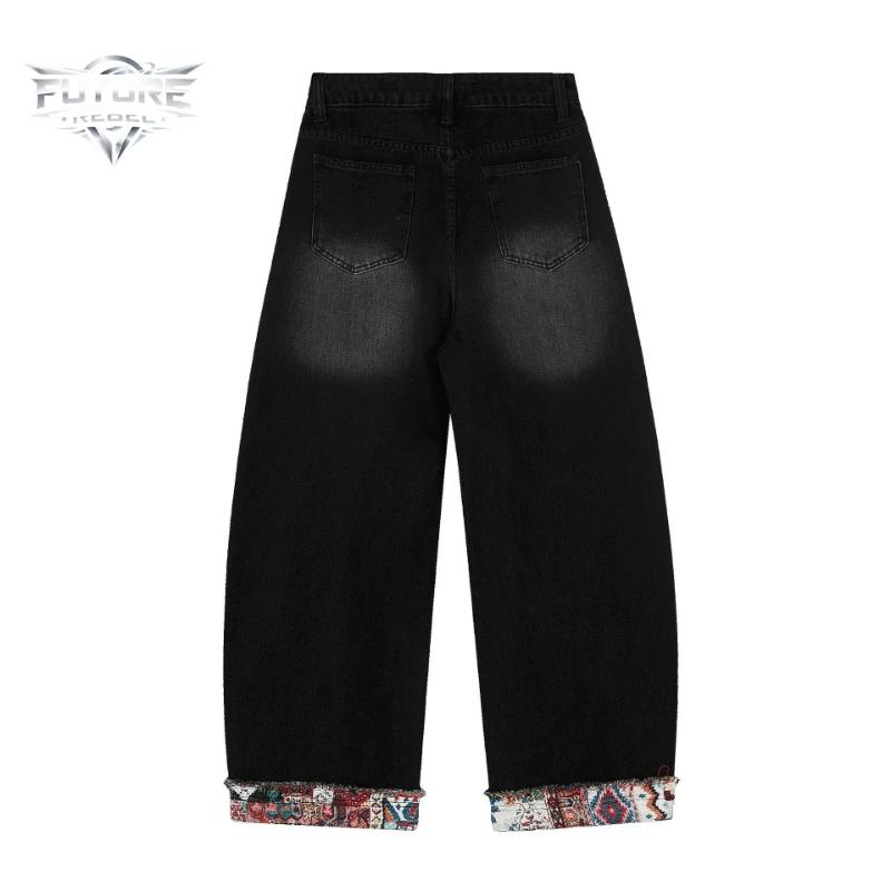 Nouveau Jean Rétro Noir Patchwork Coupe Large Unisexe Y2K, Pantalon en Denim Ample Style Hip Hop Déc