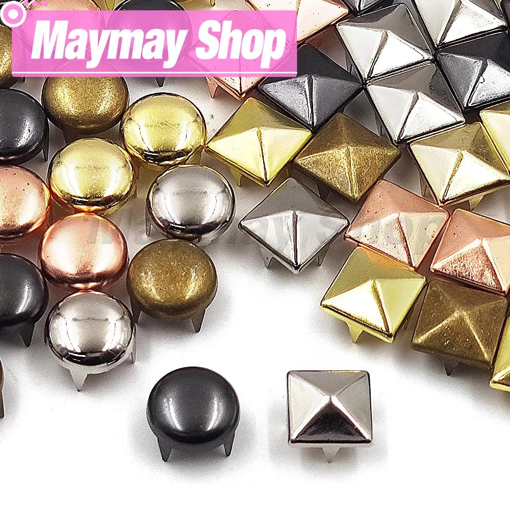 100 pièces 6-12mm métal 4 griffes Rivets carré/rond pointes goujons pyramide Rivets pour vêtements c