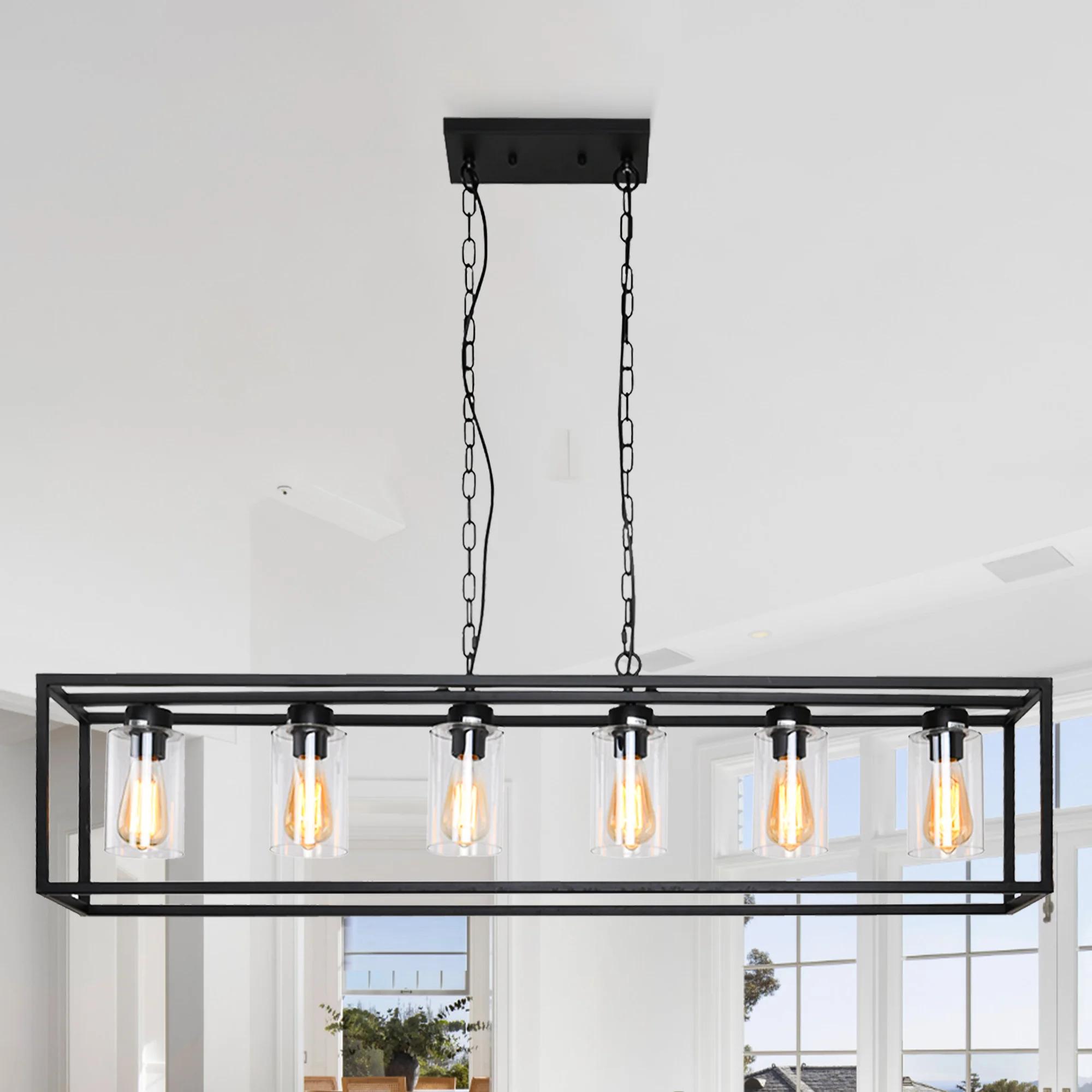 Lustres rectangulaires avec abat-jour en verre, luminaires de salle à manger, îlot de cuisine, lampe