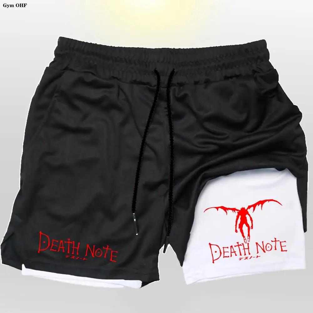 Hommes Shorts 2 en 1 Double pont Anime Death Note séchage rapide Gym Runnung Sport Shorts Fitness Jo