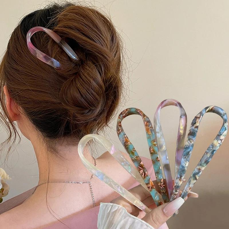 Bâtons de cheveux en forme de U, fourchette à cheveux en acétate acrylique, pinces à cheveux, nœud à
