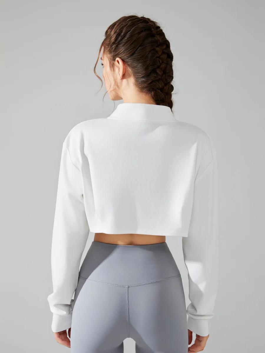 Veste sport femme manches longues - Haut court sexy yoga fitness respirant et doux