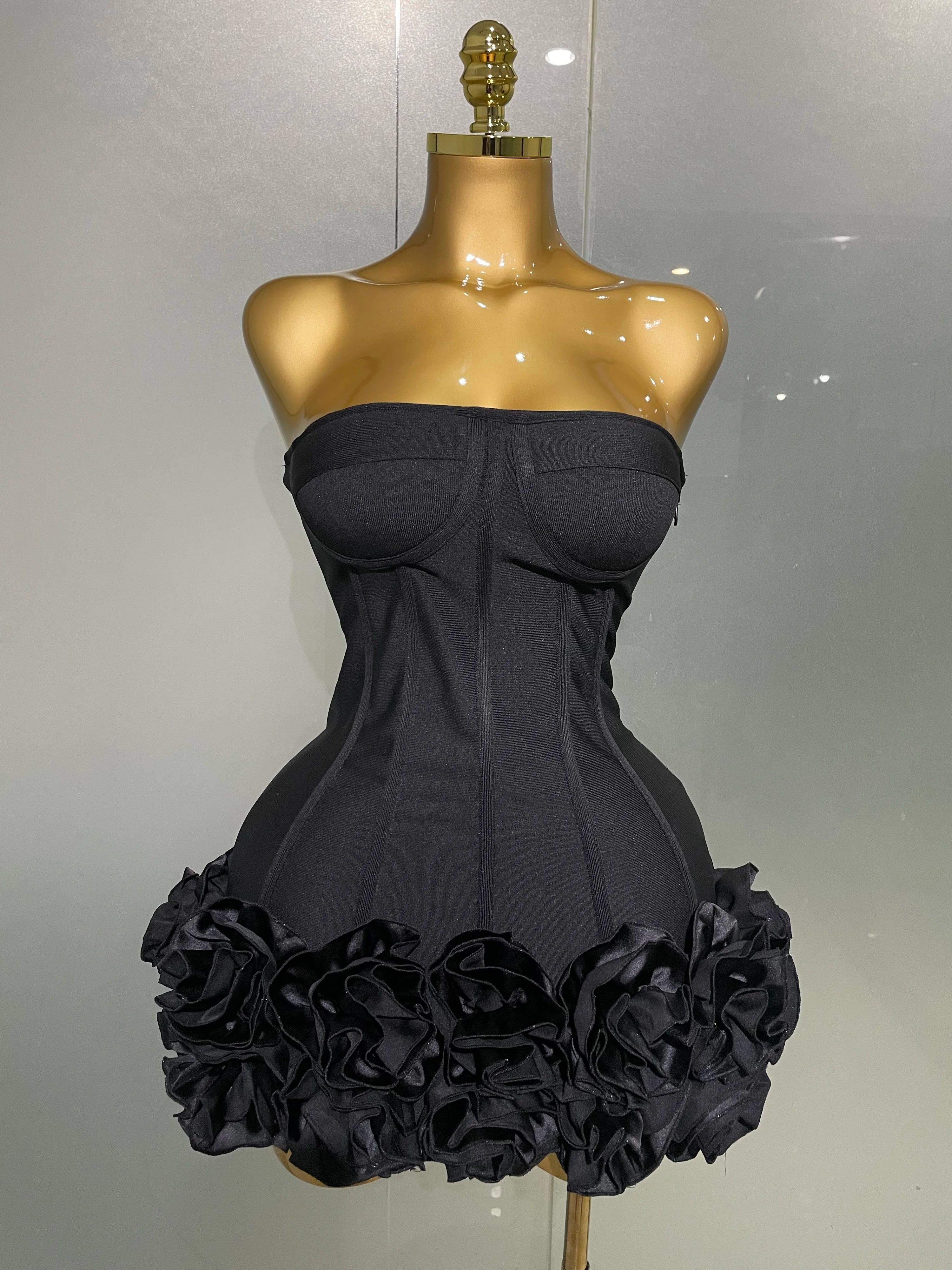 Robe de soirée à bandes pour femmes, sans bretelles, moulante, fleurs, Mini célébrité, Sexy, robes d