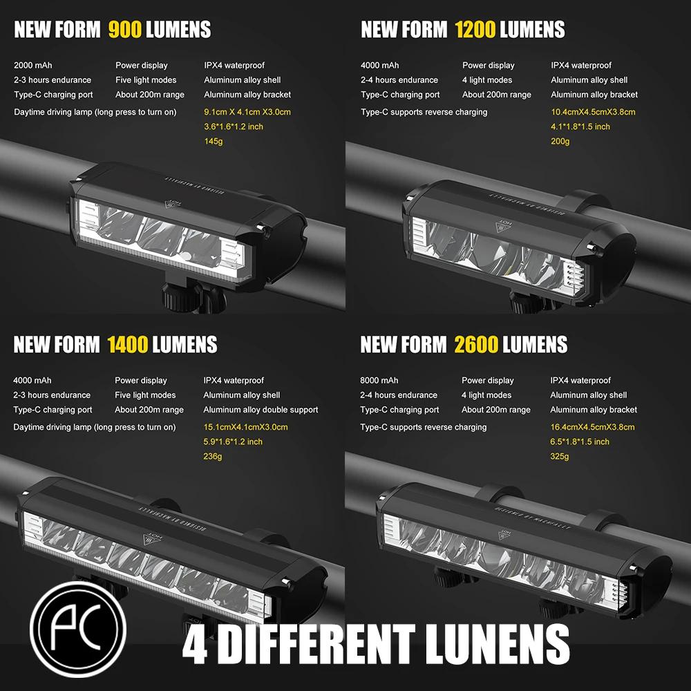 Lampe de vélo PCycling, éclairage avant 2600 lumens, lampe de vélo 8000 mAh, lampe torche étanche, c