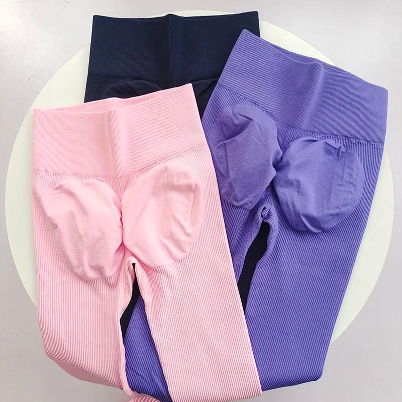 Leggings de yoga côtelés pour l'hiver et l'automne, taille haute, épais, pêche, pantalon d'entraînem