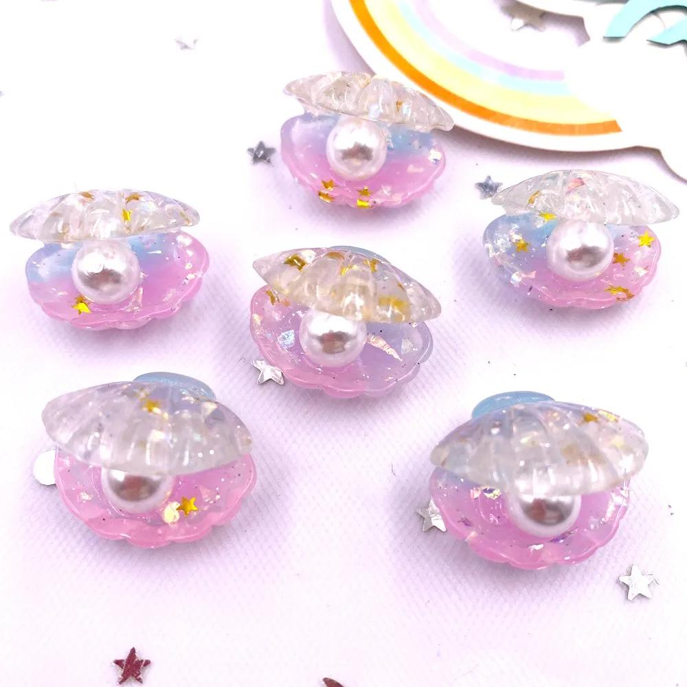 10 pièces paillettes résine colorée 3D coquille de perle ouverte Flatback Cabochon Scrapbook accesso