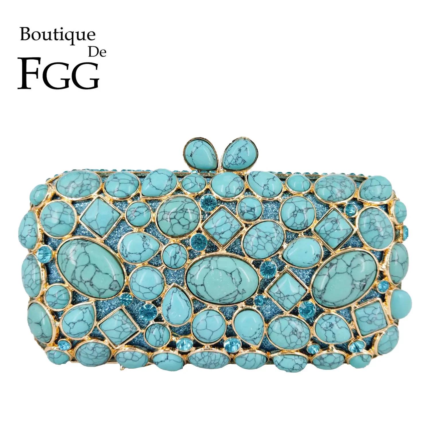 Boutique De FGG Turquoise synthétique Agate pierre sacs De soirée et pochettes pour femmes sacs De f