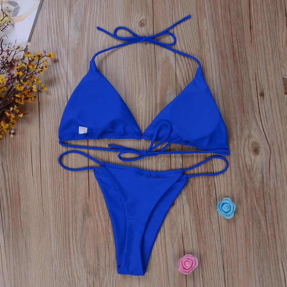 Femmes string Bikini ensemble côté cravate Sexy maillot de bain Style bandeau maillot de bain brésil