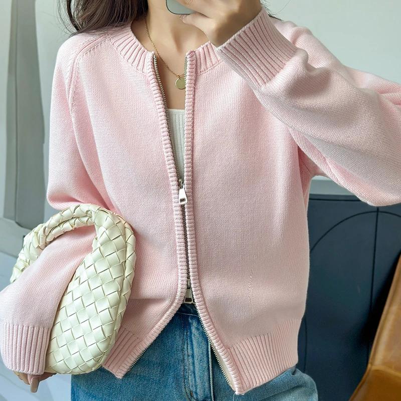 WinvyNee Vêtements pour femmes 100% coton uni col rond fermeture éclair ample doux épais manches lon