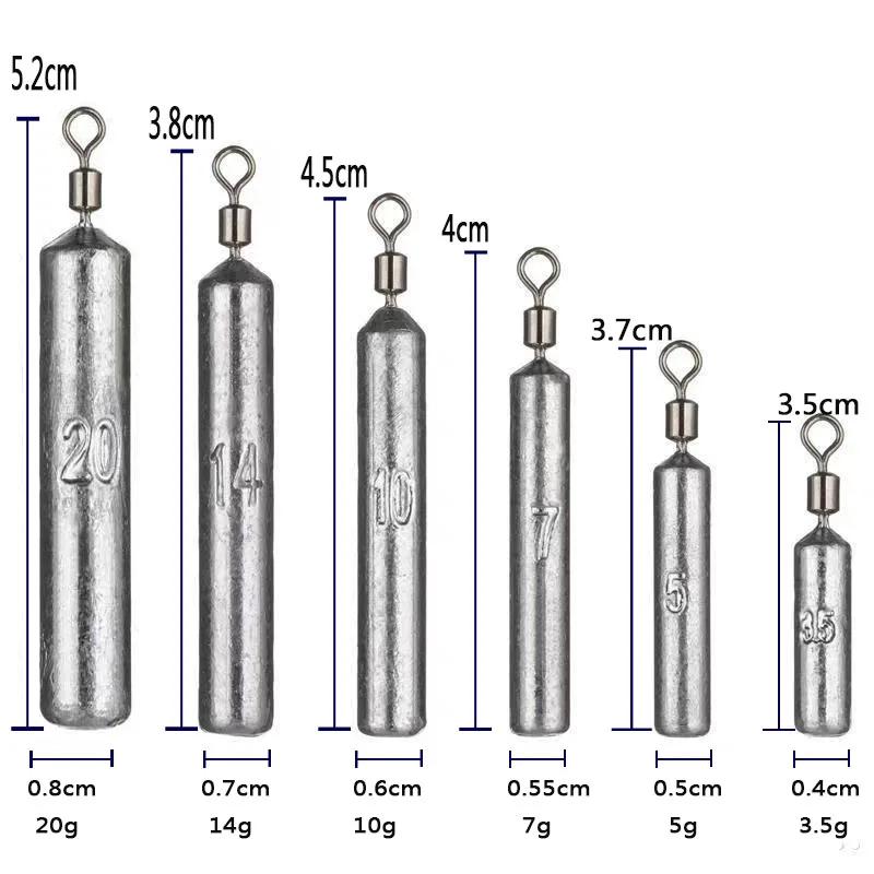 Poids de tir de chute 5 pièces/lot, plombs de pêche 3.5g 5g 7g 10g 14g 20g, Tube de balle, tige rapi