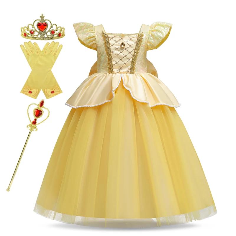 Robe Disney raiponce Belle pour enfants filles, déguisement de princesse de carnaval, tenue de fête