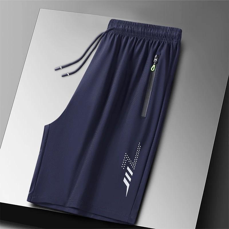 Short de Sport en soie glacée pour homme, grande taille, respirant, à séchage rapide, avec cordon de