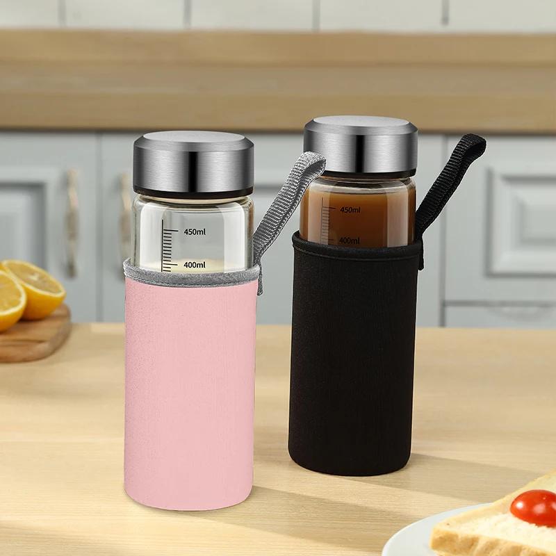 Bouteille d'eau en verre Portable, bouteille de lait chaud, tasse graduée avec couvercle, tasse de t