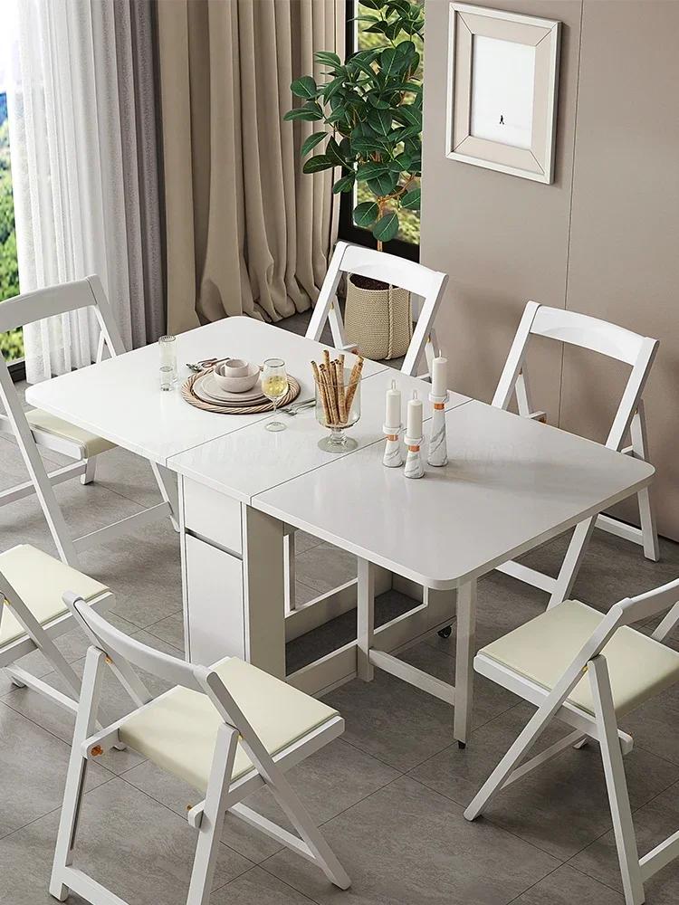 Table mobile en bois de 1.3m pour économiser de l'espace, ensemble combiné de chaises 0/2/4, Table à