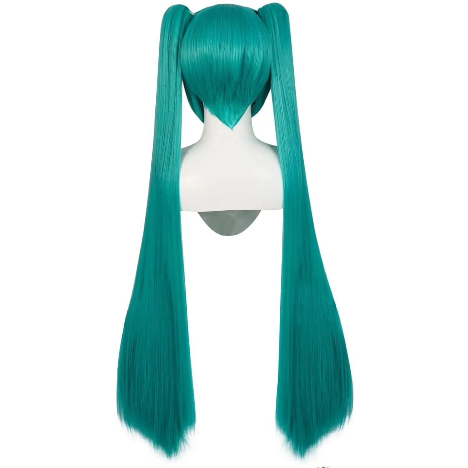 Perruque synthétique longue à Double Clip, queue de cheval Hatsune Miku, Costume pour femmes et fill