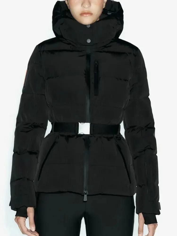 Manteaux Parkas de Sport rembourrés à capuche pour femmes, taille haute, avec ceinture, élégants, ép
