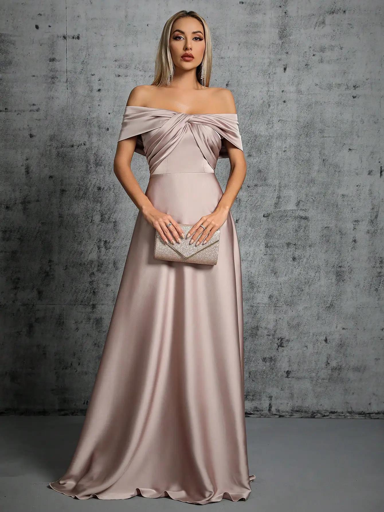 Mgiacy ligne cou irrégulière croix plissée robe en satin robe de bal robe de soirée robe de demoisel