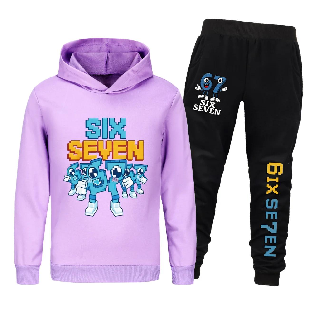 Ensemble de vêtements pour enfants Six Seven, dessin animé Steal A Brainrot, sweat à capuche + panta