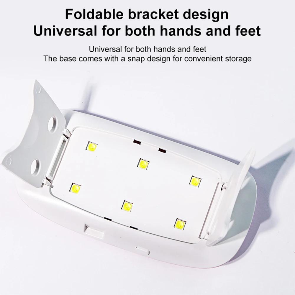 Mini lampe de séchage des ongles portable, 6 LED, lampe UV pour le séchage du vernis, vernis gel ave
