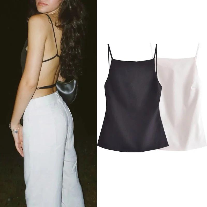 MUJER 2025 noir haut dos nu femme blanc sans manches haut court avec bretelles été Sexy hauts femme