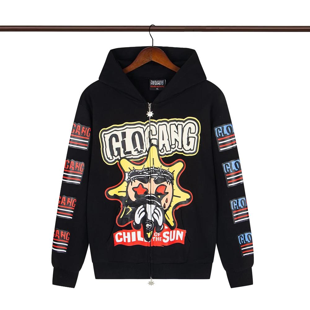 Glo Gang The Glory sweat à capuche imprimé lettre zippée complète hommes femmes 1:1 haute qualité su